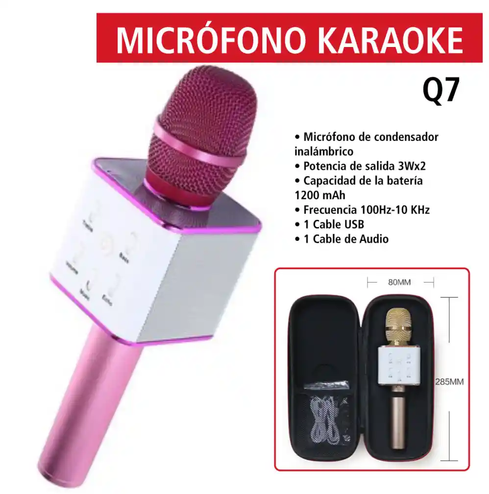 Micrófono Karaoke Q7 Parlante Inalambrico Bluetooth Sd