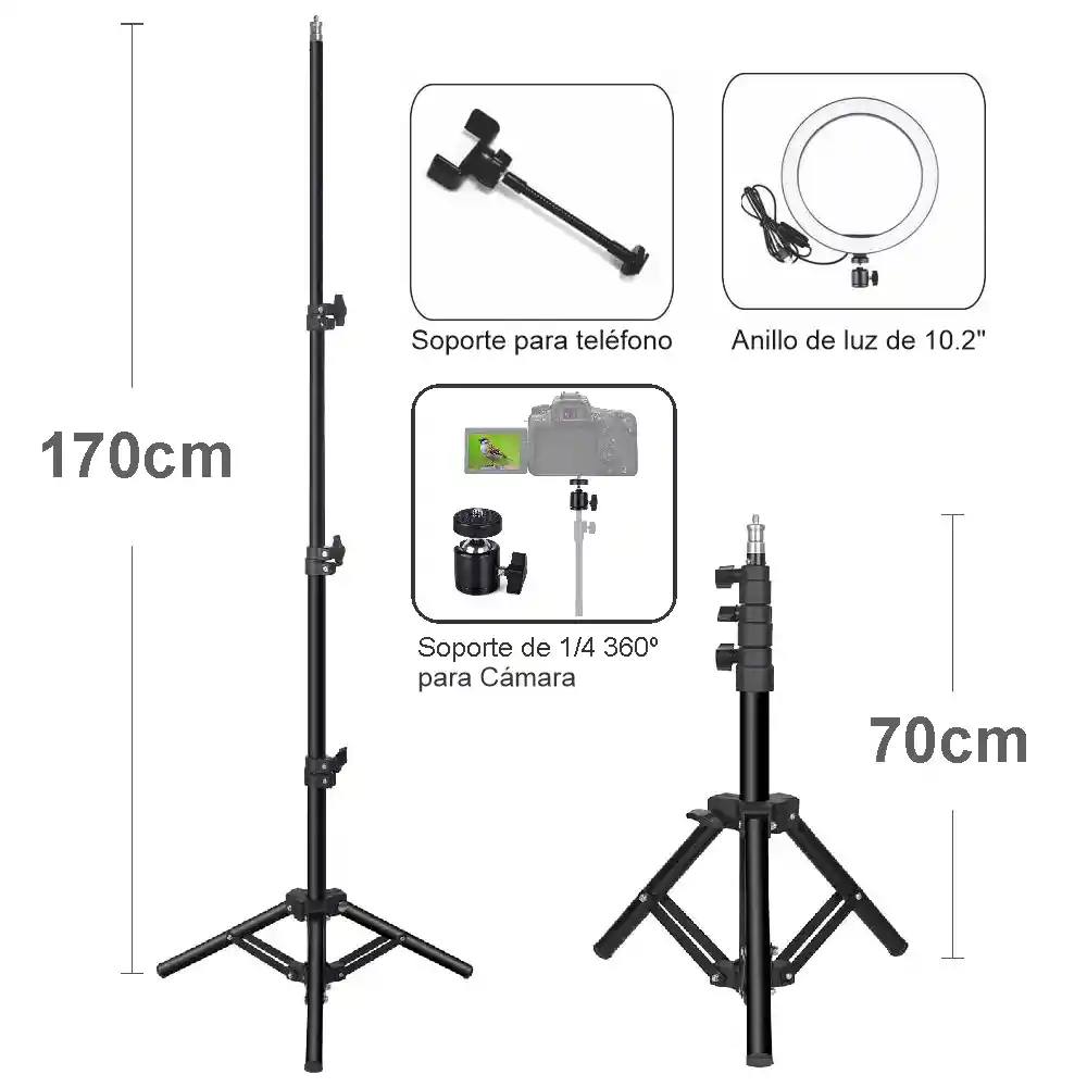 Aro De Luz Led Regulable 26cm Para Movil, Cámaras + Tripode