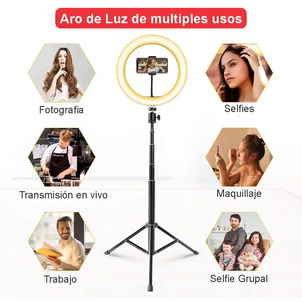 Aro De Luz Led Regulable 26cm Para Movil, Cámaras + Tripode