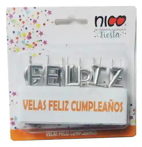 Nico Velas Feliz Cumpleaños Plateada