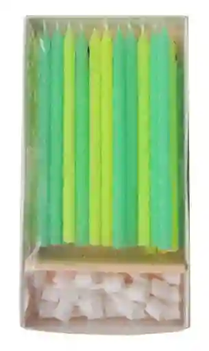 Velas Palitos Verde Espiral X 24 Unds Fiesta