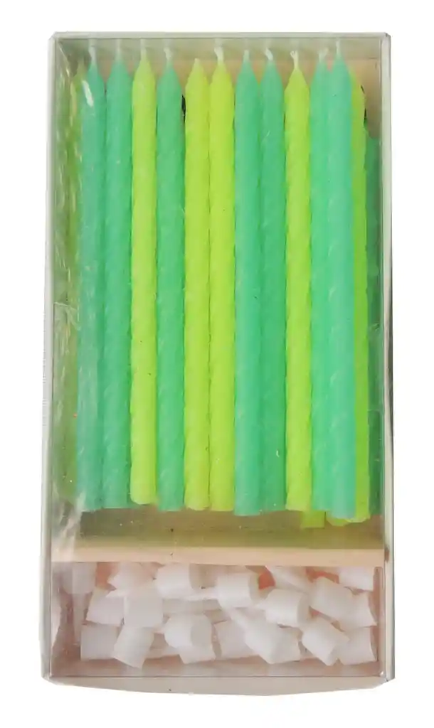 Velas Palitos Verde Espiral X 24 Unds Fiesta