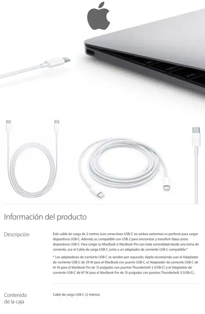 Apple Cable Original Macbook Air 2018conector Tipo C 1m