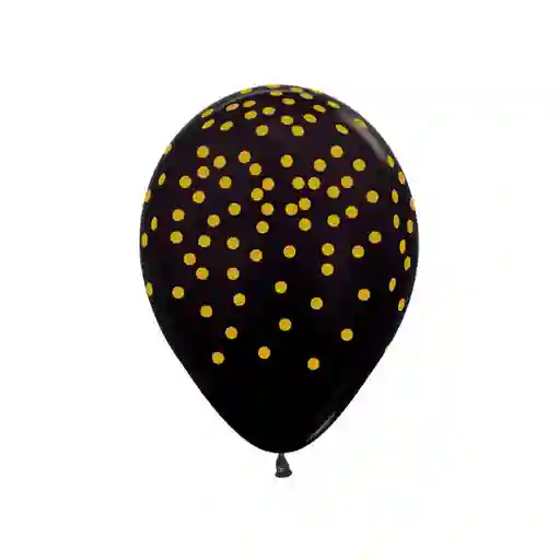 Paquete De Bombas / Globos Negros Confetti Dorado Estampado X 12 Und