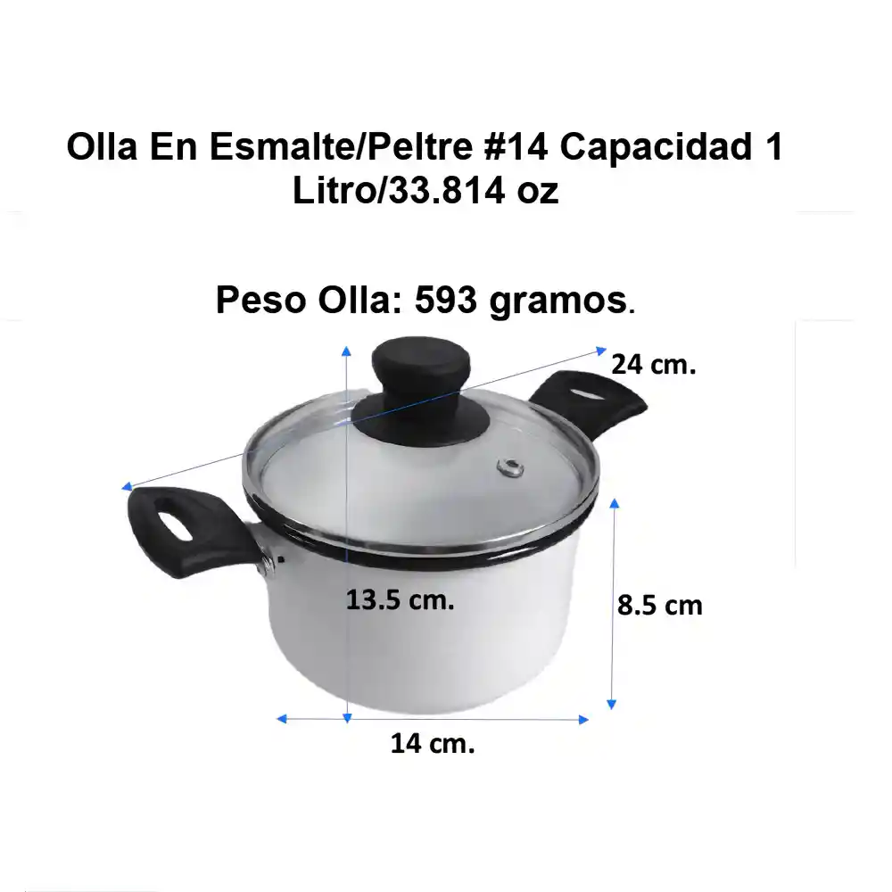 Olla En Esmalte/peltre #14 Capacidad 1 Litro/33.814 Oz