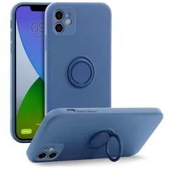 Iphone Estuche De Silicona Para Apple Iphone 12 6.1 Con Anillo Soporte Azul