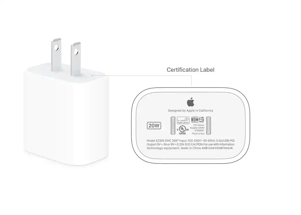 Cargador Original Apple 20w Usb-c Carga Rápida Para Iphone, Ipad Y Airpods