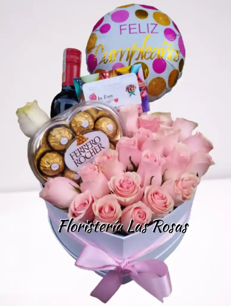 Rosas Rosadas En Caja Corazon Real