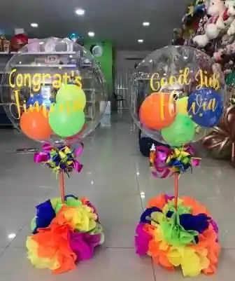 Regalo Centro De Mesa Base Papel Con Globo Burbuja, Regalos Tqm