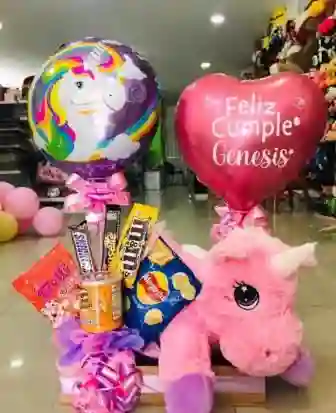 Regalo Ancheta Con Peluche, Con Dulces, 2 Globos 18" Metalizados, Regalos Tqm