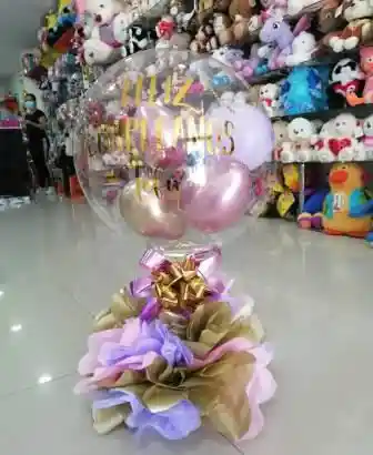 Centro De Mesa Base Papel Con Globo Burbuja Mensaje, Regalos Tqm