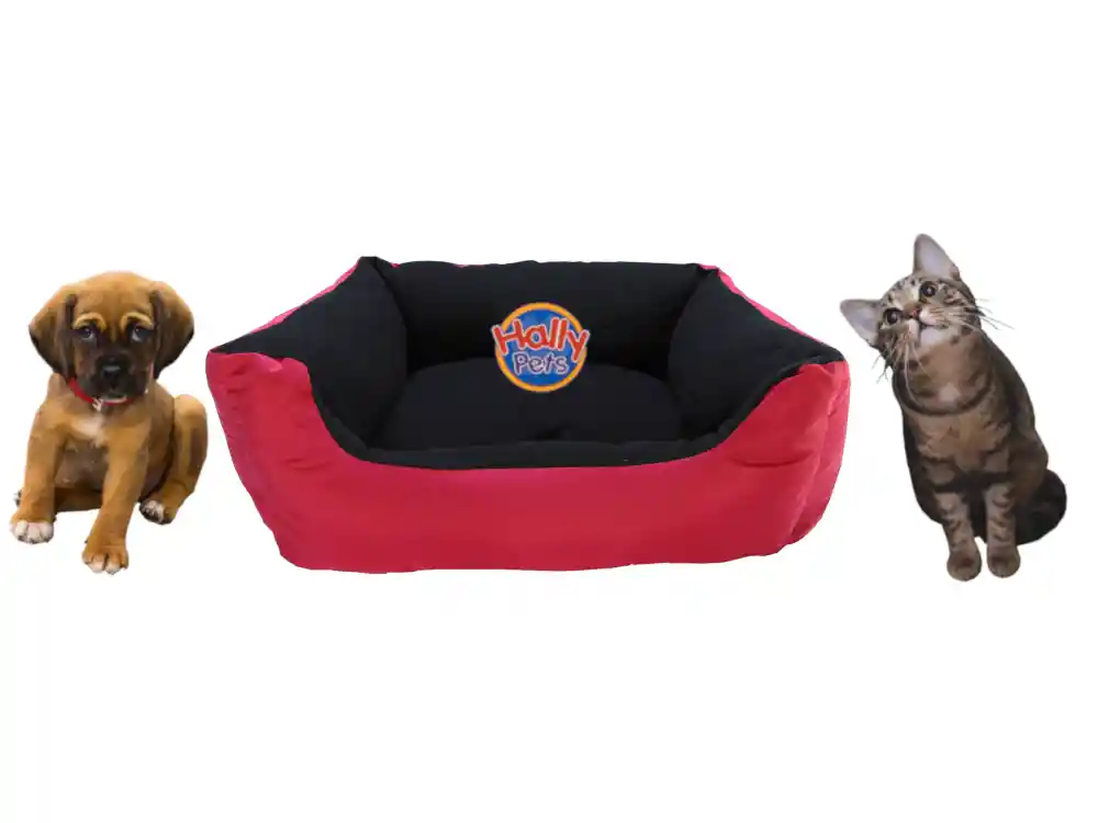 Cama Grande Para Mascota Con Cojín Lavable Impermeable Rojo