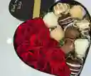 Caja De Lujo Corazón Grande Rosas Y Fresas Con Chocolate (programar)