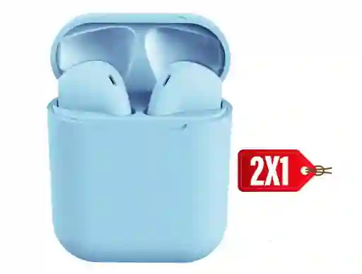 2x1 Audífonos Bluetooth Touch Azules Compatible Ios Android