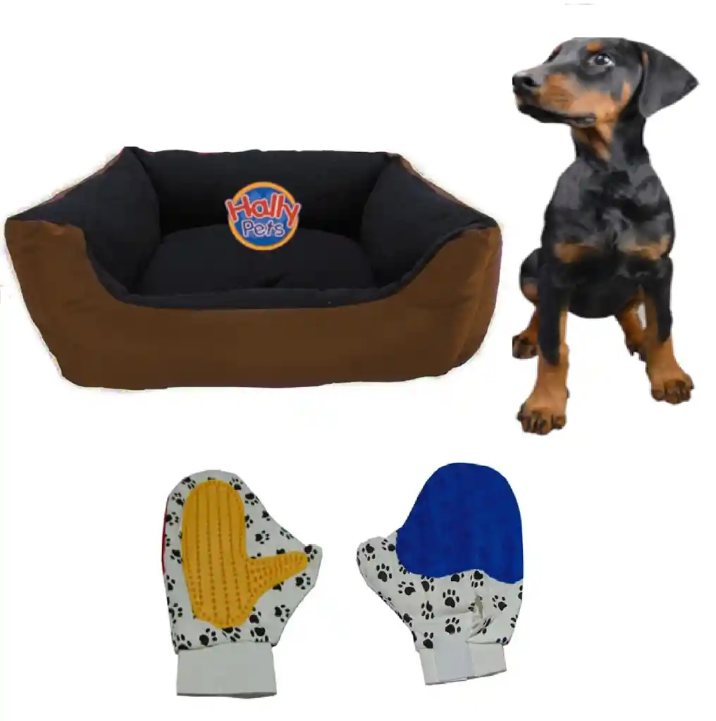 Cama Grande Para Mascota Con Cojin Lavable + Guante Marron