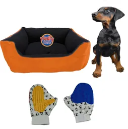 Cama Grande Para Mascota Con Cojin Lavable + Guante Naranja