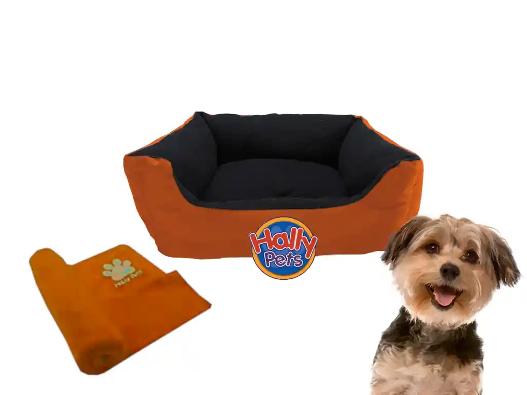 Cama Grande Para Mascota Con Cojin Lavable + Cobija Grande Naranja