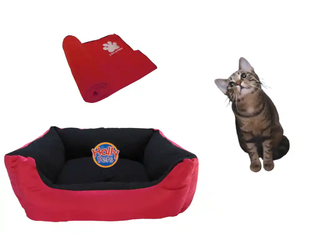 Cama Gigante Para Mascota Con Cojin Lavable + Cobija Grande Rojo