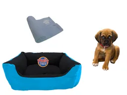 Cama Gigante Para Mascota Con Cojin Lavable + Cobija Grande Celeste