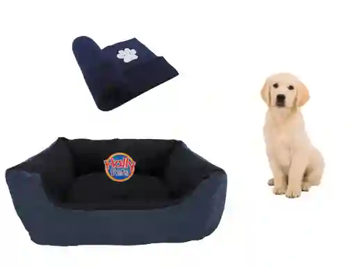 Cama Gigante Para Mascota Con Cojin Lavable + Cobija Grande Azul Oscuro