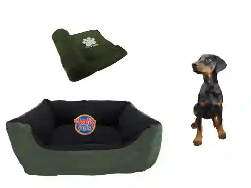 Cama Gigante Para Mascota Con Cojin Lavable + Cobija Grande Verde