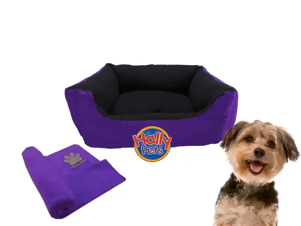 Cama Gigante Para Mascota Con Cojin Lavable + Cobija Grande Morado