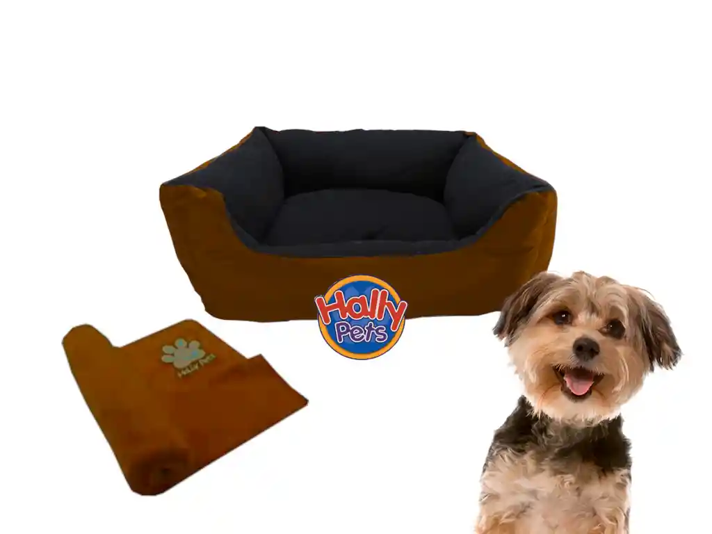 Cama Gigante Para Mascota Con Cojin Lavable + Cobija Grande Marron