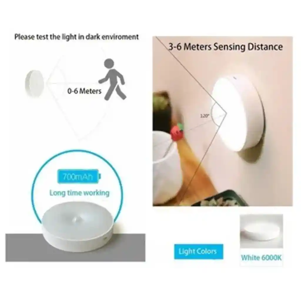 Lámpara Luz Led Con Sensor De Movimiento Recargable