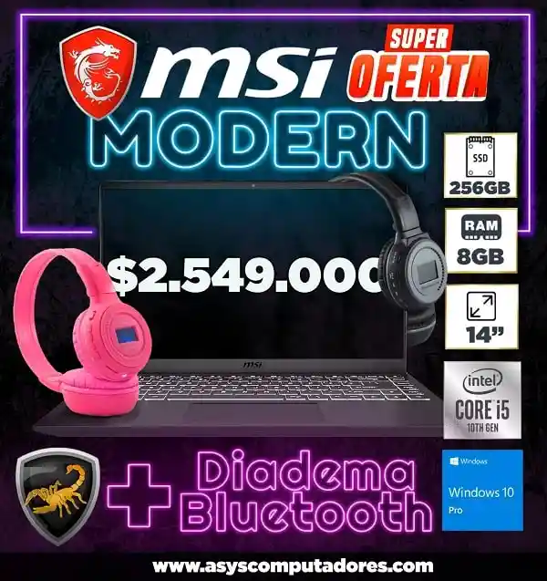 Msi Portatilmodern 14014 + Diadema Bluetooth