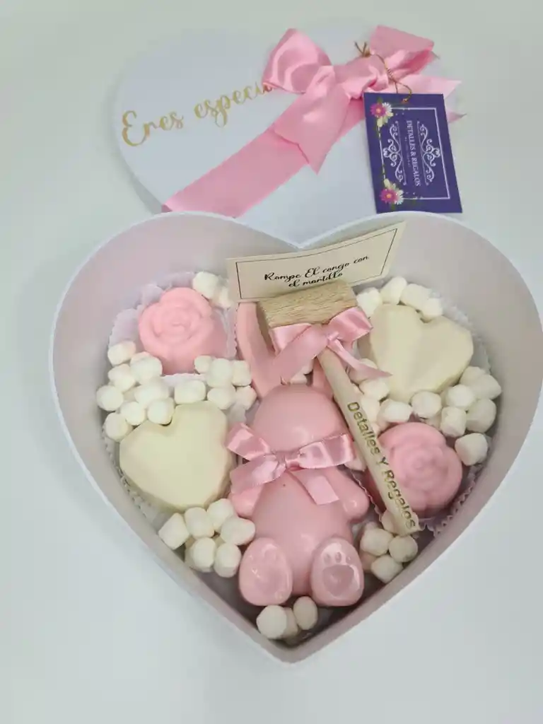 Caja Corazón Pequeño Conejo U Osito Teddy De Chocolate