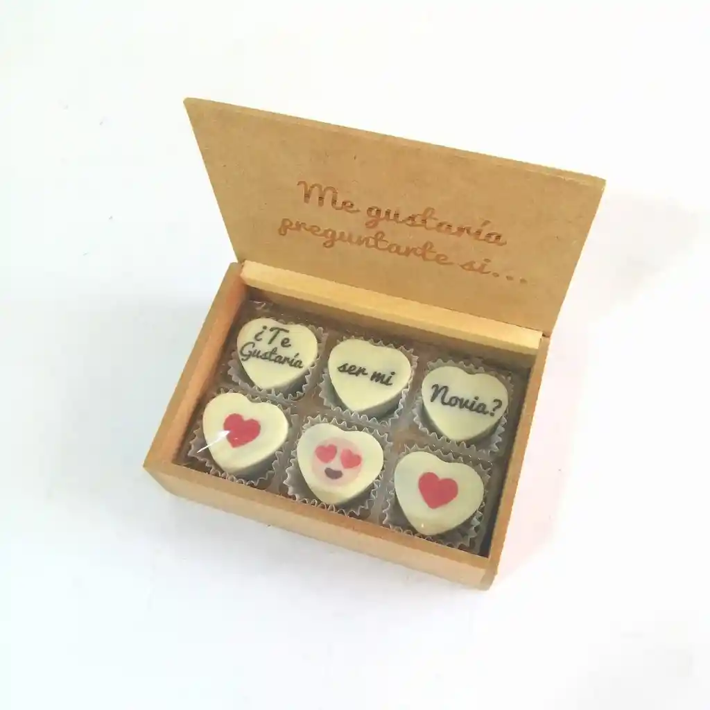 Caja En Madera De 6 Chocolates Personalizados