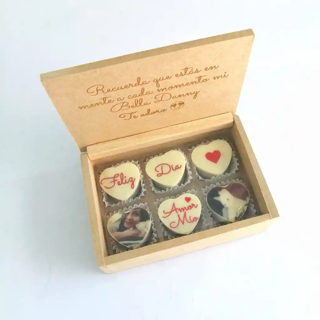 Caja En Madera De 6 Chocolates Personalizados