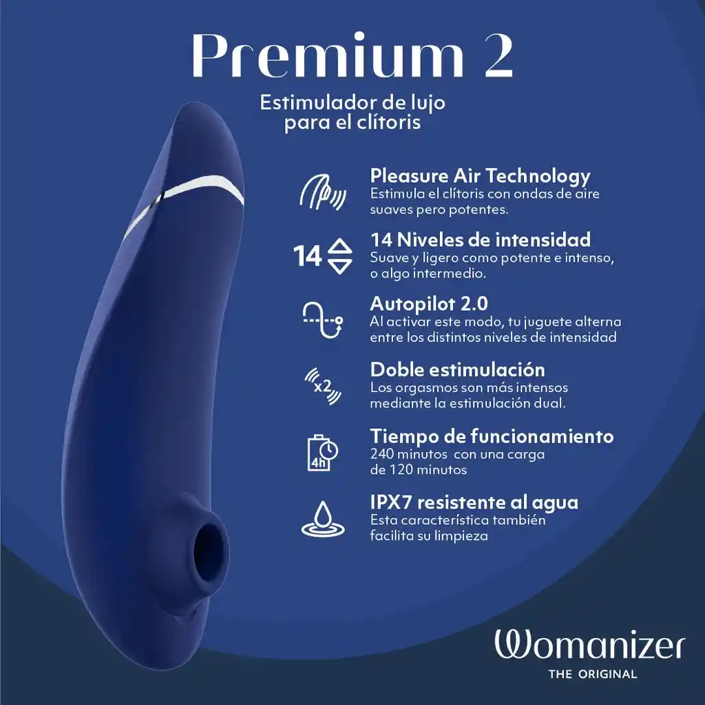 Succionador De Clítoris Womanizer Premium 2 Azul