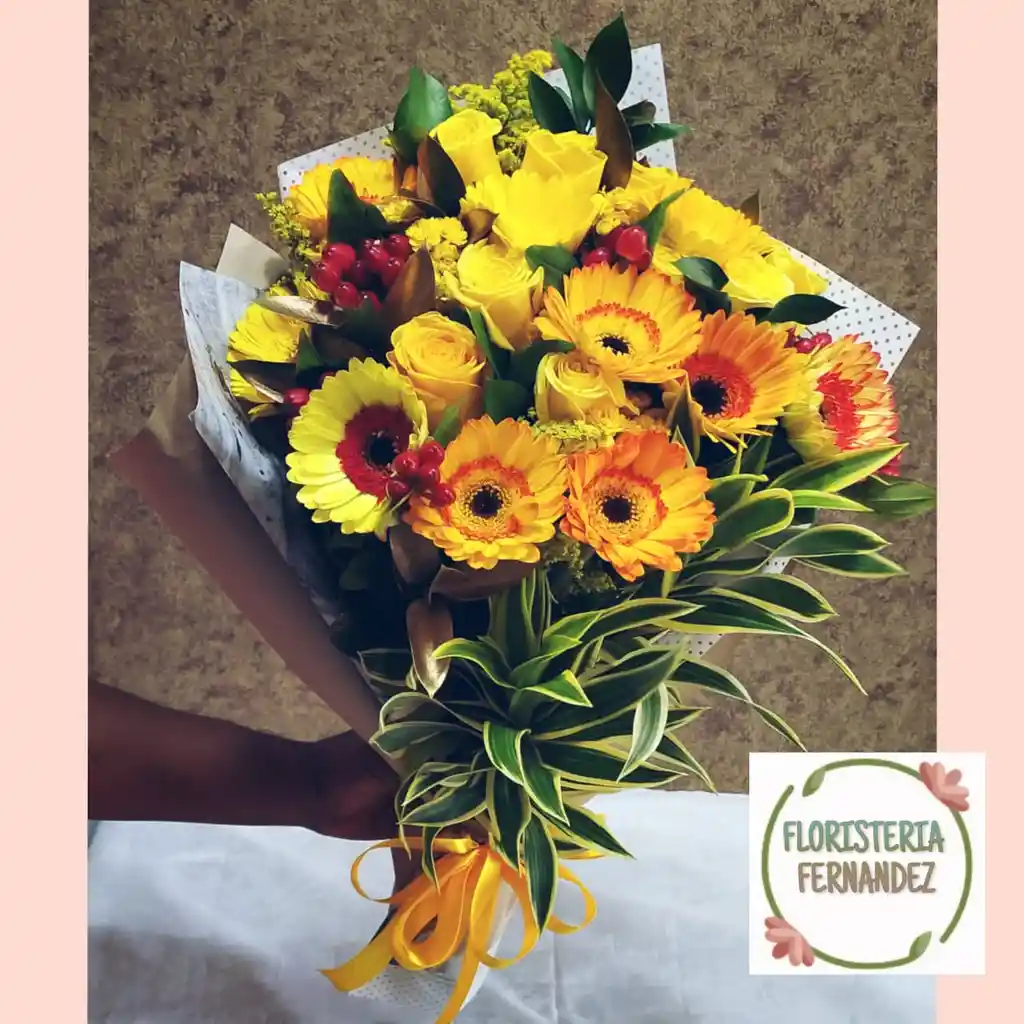 Bouquet De Rosas Amarillas Y Gerberas Amarillas