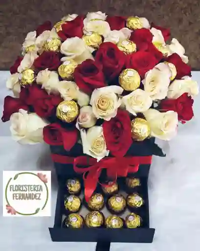 Caja Baúl Con Rosas Blancas Y Rojas