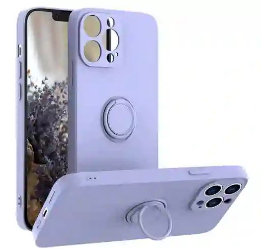 Iphone Estuche Siliconado Protector Para Apple Iphone 12 Pro Con Anillo Soporte Lila