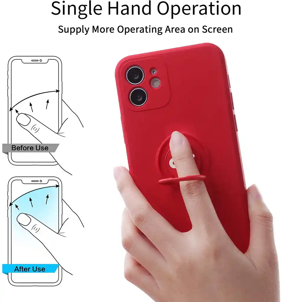 Iphone Estuche Siliconado Protector Para Apple Iphone 12 Pro Max 6.7 Con Anillo Soporte Rojo