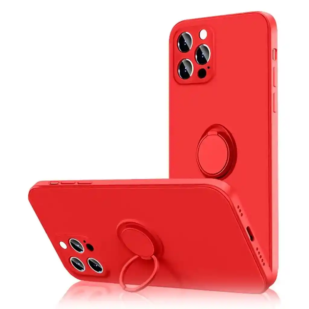 Iphone Estuche Siliconado Protector Para Apple Iphone 12 Pro Max 6.7 Con Anillo Soporte Rojo