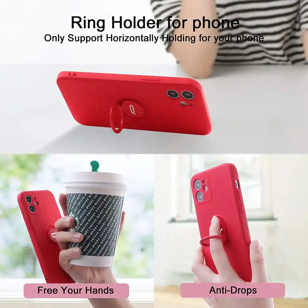 Iphone Estuche Siliconado Protector Para Apple Iphone 12 Pro Max 6.7 Con Anillo Soporte Rojo