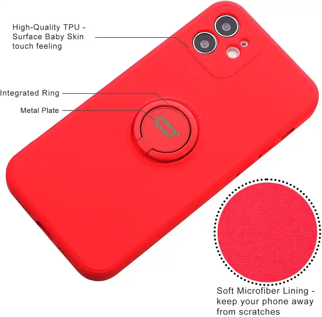 Iphone Estuche Siliconado Protector Para Apple Iphone 12 Pro Max 6.7 Con Anillo Soporte Rojo