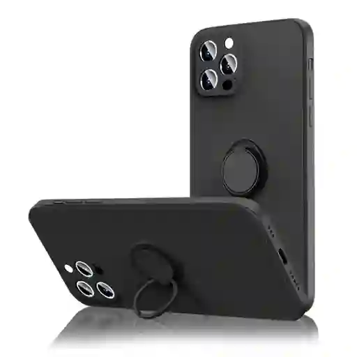 Iphone Estuche Siliconado Protector Para Apple Iphone 12 Pro Max 6.7 Con Anillo Soporte Negro