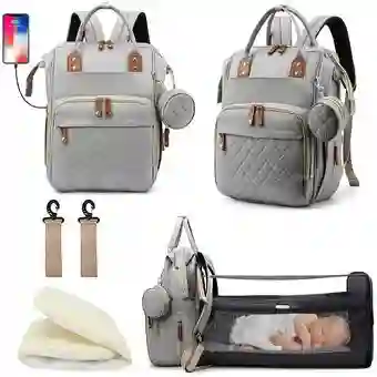 Pañalera Multifuncional Morral Bolso Bebe Mochila Jq-1 Gris