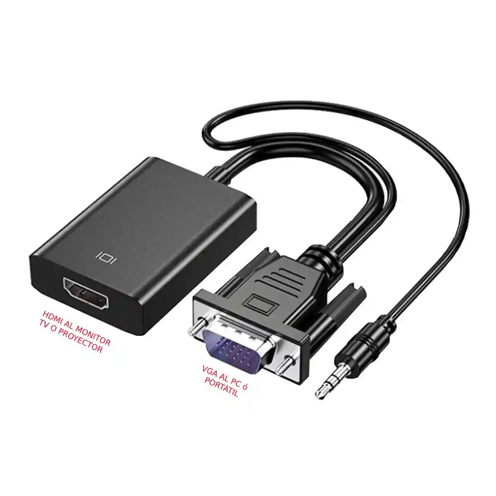 Adaptador Vga A Hdmi + Audio, Convertidor Para Pc Y Portátil