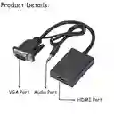 Adaptador Vga A Hdmi + Audio, Convertidor Para Pc Y Portátil