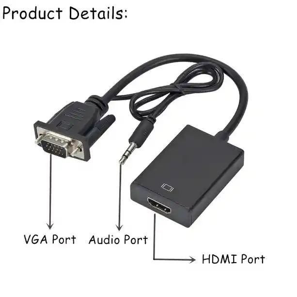 Adaptador Vga A Hdmi + Audio, Convertidor Para Pc Y Portátil