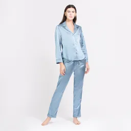 Pijama Mujer Satin Azul Acero - Talla L