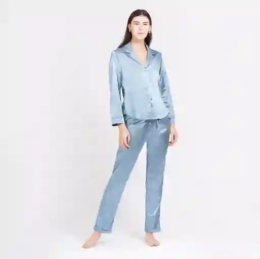 Pijama Mujer Satin Azul Acero - Talla L