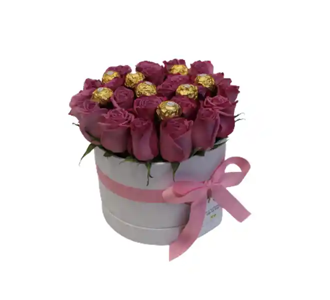 Flores Y Rosas : Sombrerera 20 Rosas Moradas Y Ferrero