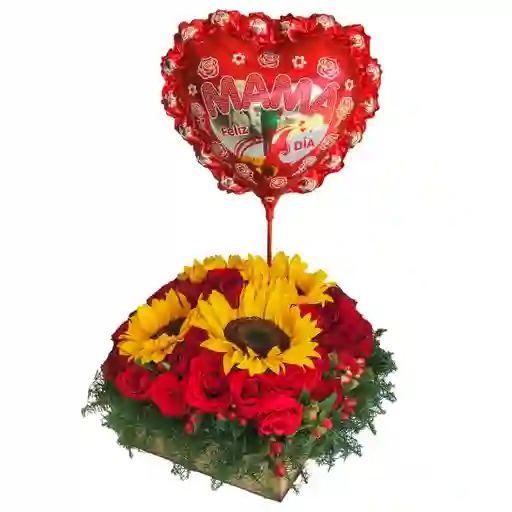 Caja Decorada Rosas De Amor Y Girasol