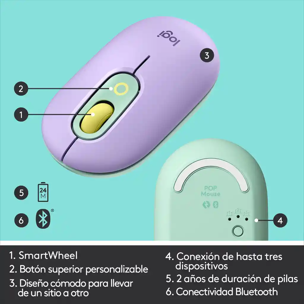 Logitech Mouse Bluetooth - Funcion Emojis Personalizable,Pop Daydream